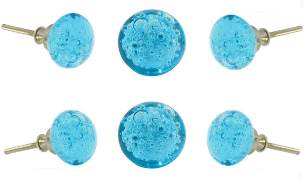 Set of Six Glass Jones Cupboard Round Knob Multipack / Finish: Turquoise