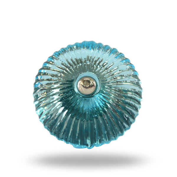 Ribbed Round Glass Cupboard Dresser Pull Set of 6 Blue