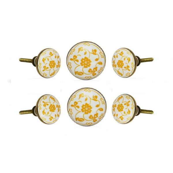Set of Six Ceramic Dance Round Knobs Multipack