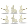 Set of Six Ceramic White Rabbit Knobs