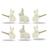 Set of Six Ceramic White Rabbit Knobs