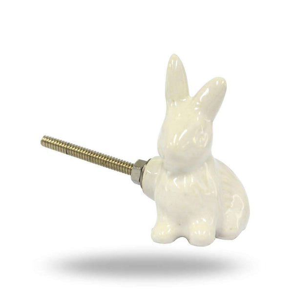 Set of Six Ceramic White Rabbit Knobs