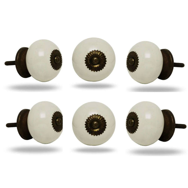 Set of Six Big Ceramic Tomato Knobs Cream Antique Finish