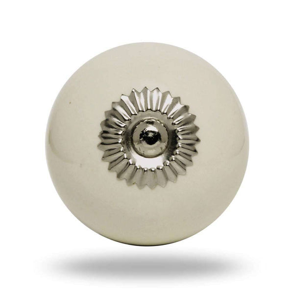 Set of Six Big Ceramic Tomato Knob Cream Chrome Finish