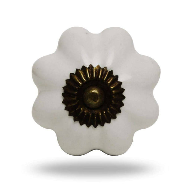 Set of Six Ceramic Melon Knobs Big Off White Antique Finish