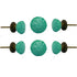 Set of Six Turquoise Milk Glass Fanfare Knobs with Brass Base Plate