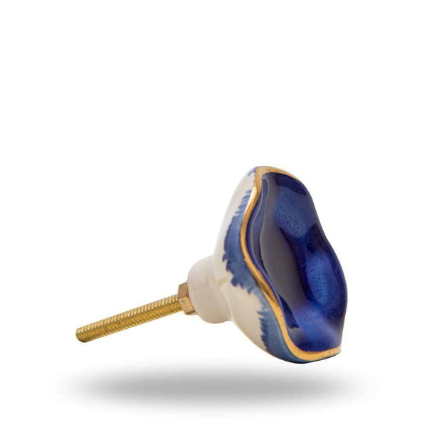 Set of Six Ceramic Jordan Novelty Knob Multipack / Finish: Dark Blue/Golden