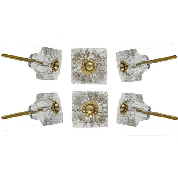 Set of Six Mammounia Glass Square Knob Multipack / Finish: Clear