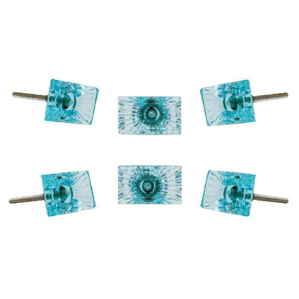 Set of Six Amenja Glass Bar Knob Multipack / Finish: Aqua