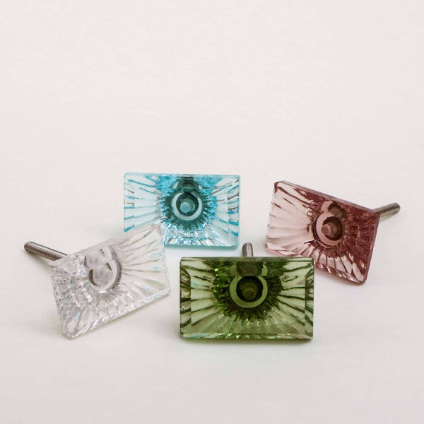 Set of Six Amenja Glass Bar Knob Multipack / Finish: Aqua