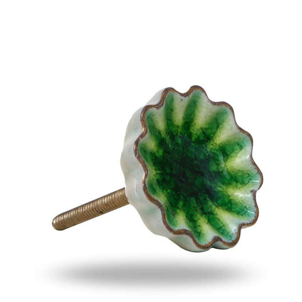 Set of Six Alice Ceramic Crackle Knobs Green