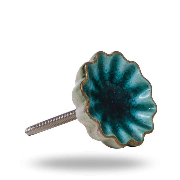 Set of Six Alice Ceramic Crackle Knobs Turquoise