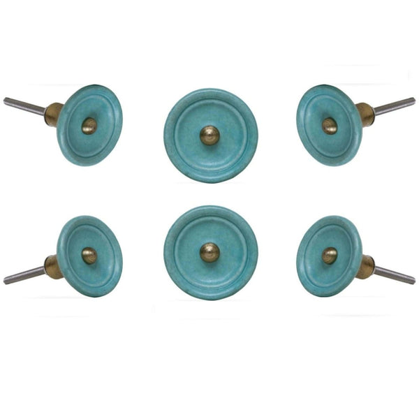 Set of 6 Ceramic Trefor Knobs Turquoise