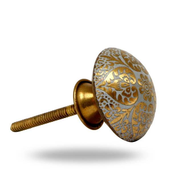 Metal Etched Mehndi Knob Grey Set of Six