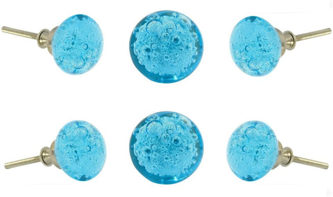 Set of Six Glass Jones Cupboard Round Knob Multipack / Finish: Turquoise