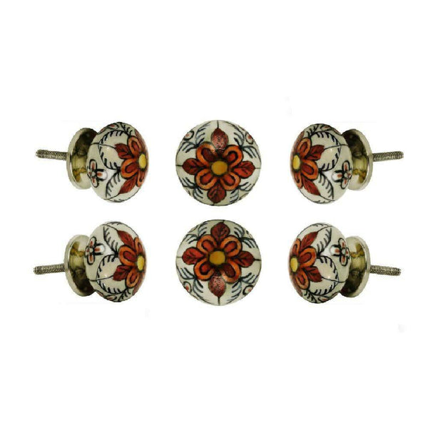 Set of Six Ceramic Gypsy Flower Cupboard Round Knob Multipack