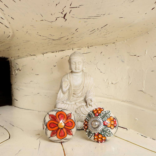 Set of Six Ceramic Gypsy Flower Cupboard Round Knob Multipack