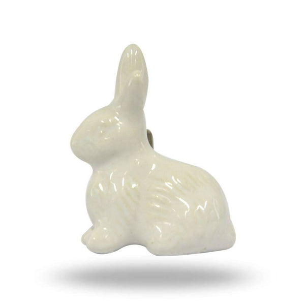 Set of Six Ceramic White Rabbit Knobs