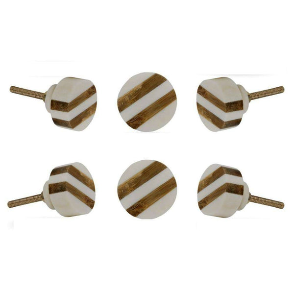 Set of Six Striped Bone Round Knob Multipack