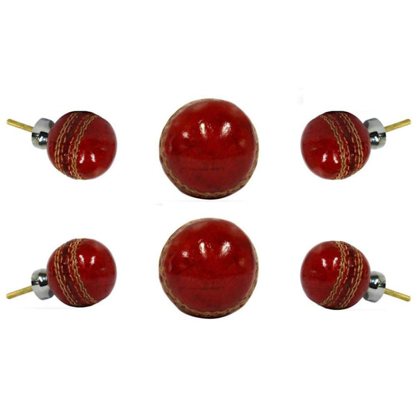 Set of Six Leather Cricket Ball Knobs Large