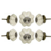 Set of Six Ceramic Melon Knob Big Off White Chrome Finish