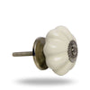 Set of Six Ceramic Melon Knob Big Off White Chrome Finish