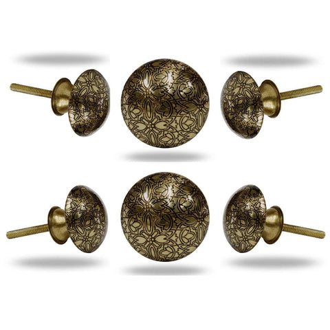 Set of Six Holly Etch Metal Knobs