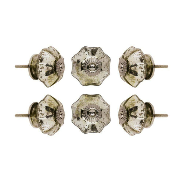 Set of Six Glass Mirror Melon Cupboard Round Knob Multipack