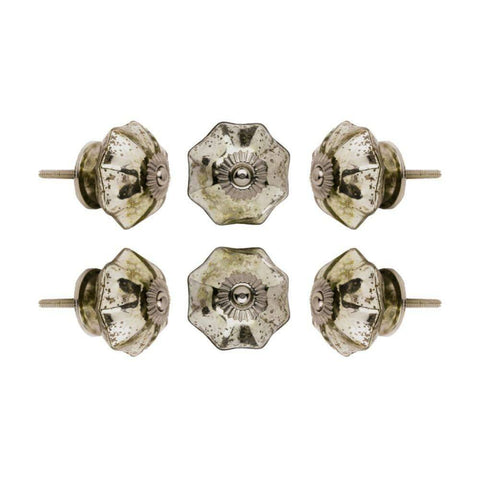 Set of Six Glass Mirror Melon Cupboard Round Knob Multipack