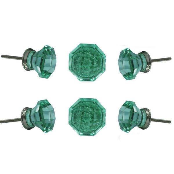 Set of 6 Kember Green Glass Knobs