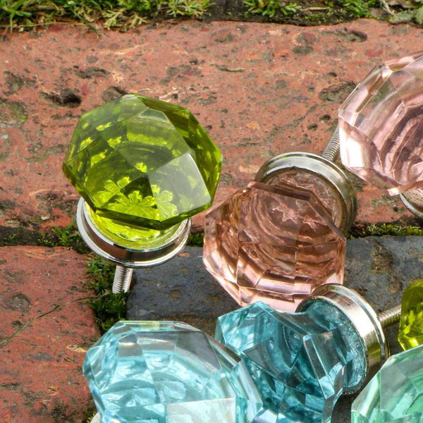 Set of 6 Kember Green Glass Knobs