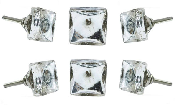 Set of Six Isola Mirror Glass Cabinet Square Knob Multipack / Finish: Silver