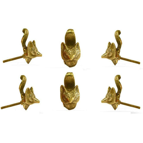 Set of Six Brass Fox Knobs