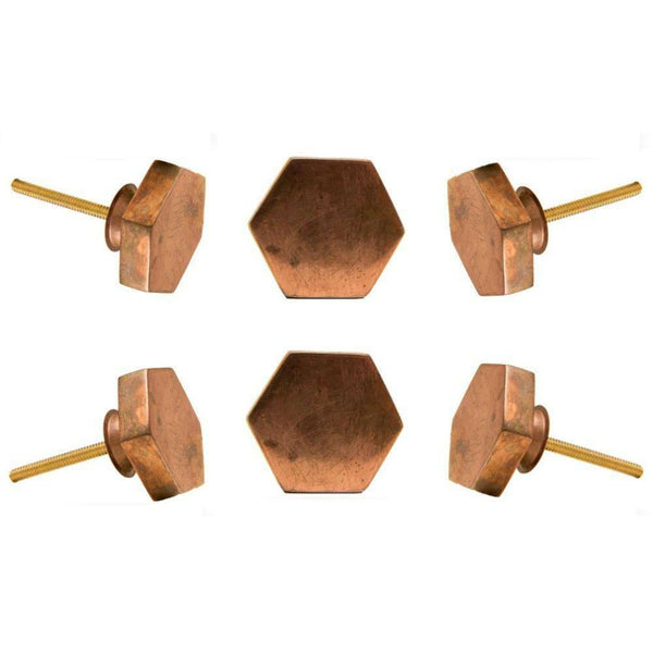 Set of Six Copper Portsoken Hexagonal Novelty Knob Multipack