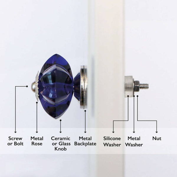 Set of Six Hobery Glass Knob Blue