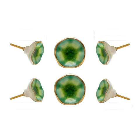 Set of Six Ceramic Jordan Novelty Knob Multipack / Finish: Light Green/Golden