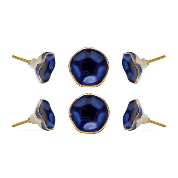 Set of Six Ceramic Jordan Novelty Knob Multipack / Finish: Dark Blue/Golden
