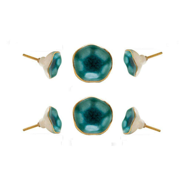 Set of Six Ceramic Jordan Novelty Knob Multipack / Finish: Turquoise/Golden