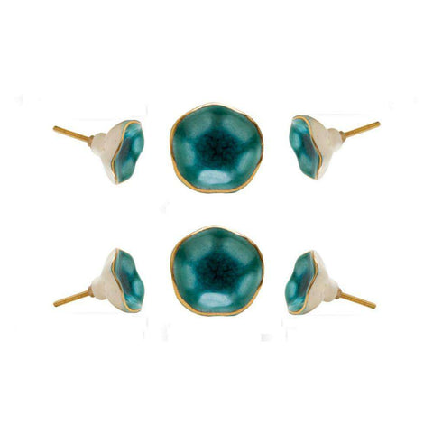Set of Six Ceramic Jordan Novelty Knob Multipack / Finish: Turquoise/Golden