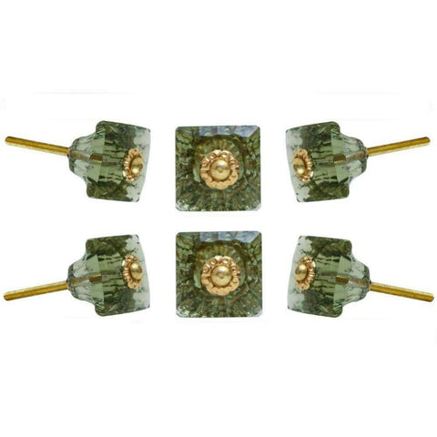 Set of Six Mammounia Glass Square Knob Multipack / Finish: Dark Sea Green