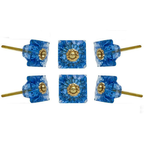 Set of Six Mammounia Glass Square Knob Multipack / Finish: Dodger Blue