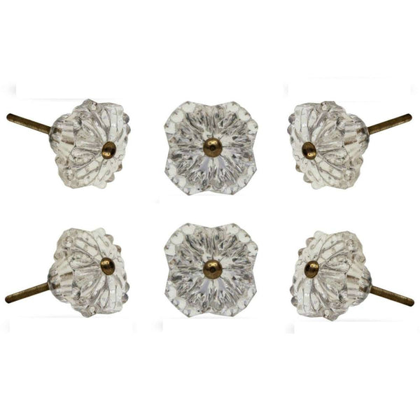 Set of six Hobery Glass Knob Clear