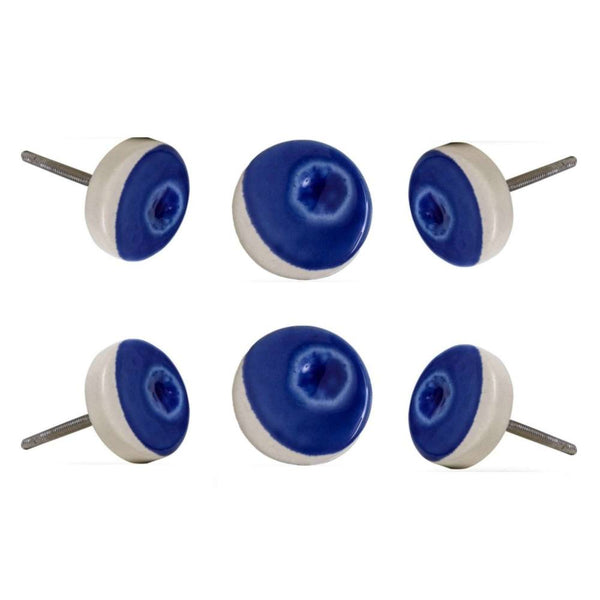 Set of Six Ceramic Double Vison Knobs Dark Blue