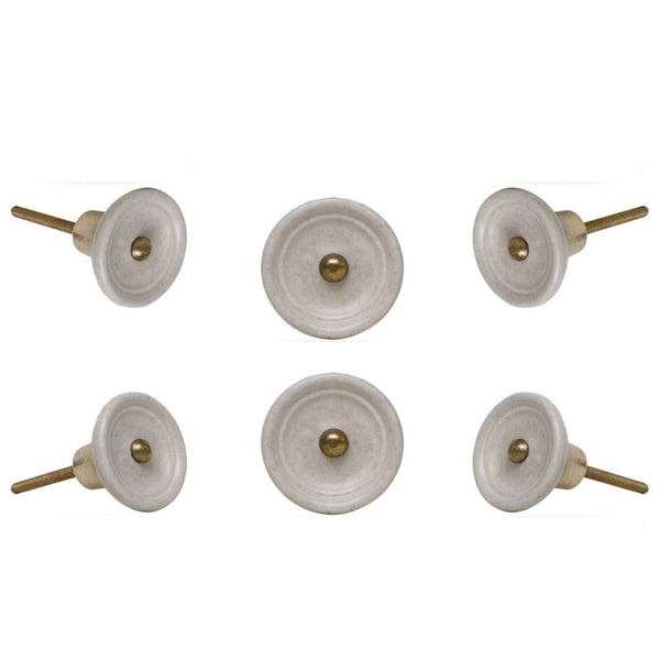 Set of  6 Ceramic Trefor Knobs White