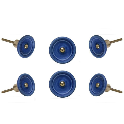 Set of  6 Ceramic Trefor Knobs Blue