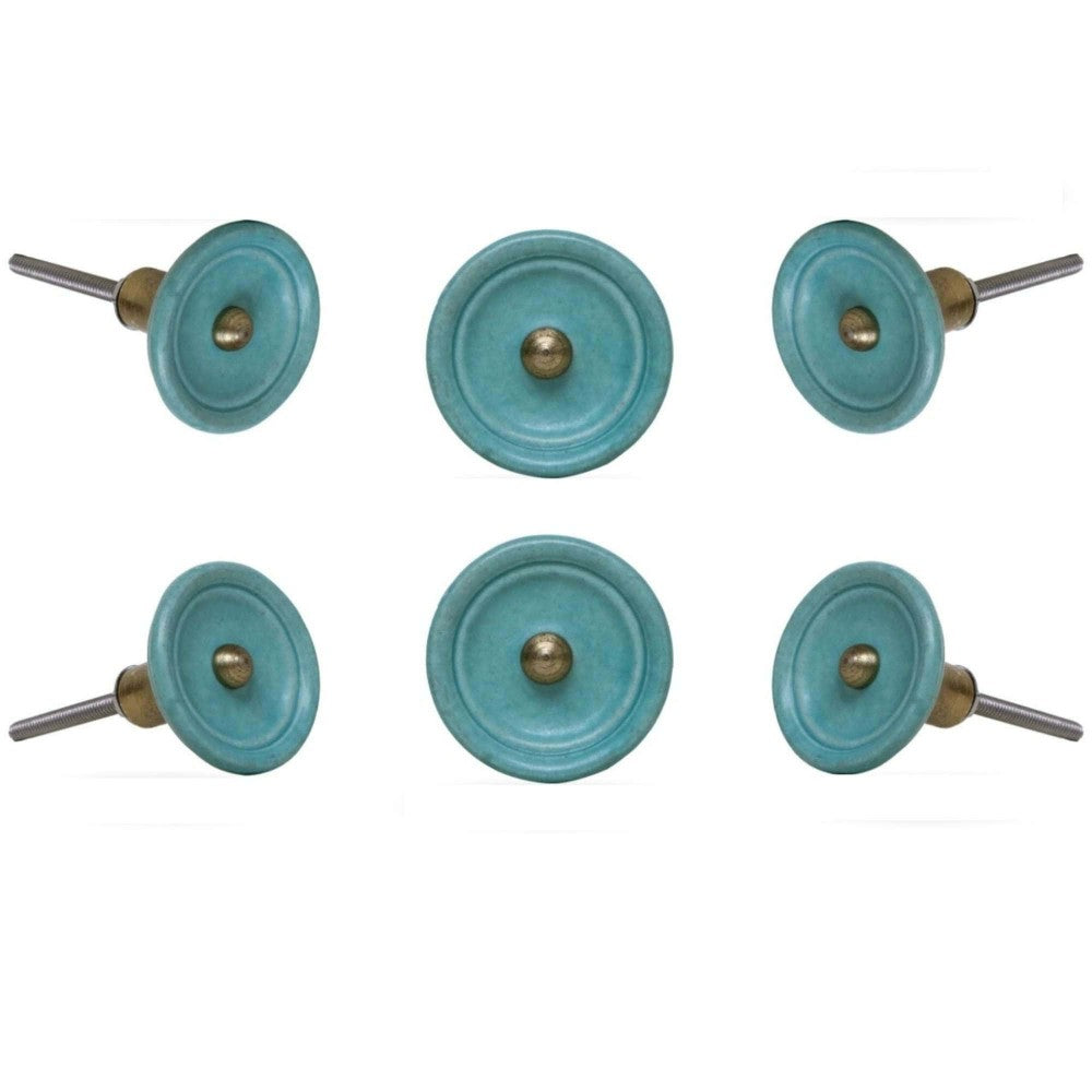 Set of 6 Ceramic Trefor Knobs Turquoise Trinca Ferro