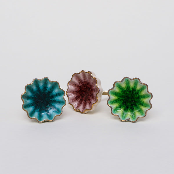 Set of Six Mixed Colour Alice Ceramic Crackle Knobs